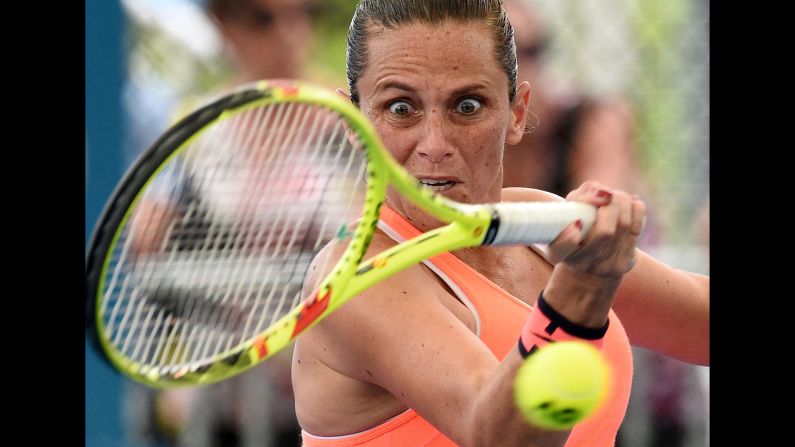 Roberta Vinci hits a forehand Wednesday, January 4, during a second-round match at the Brisbane International in Australia.