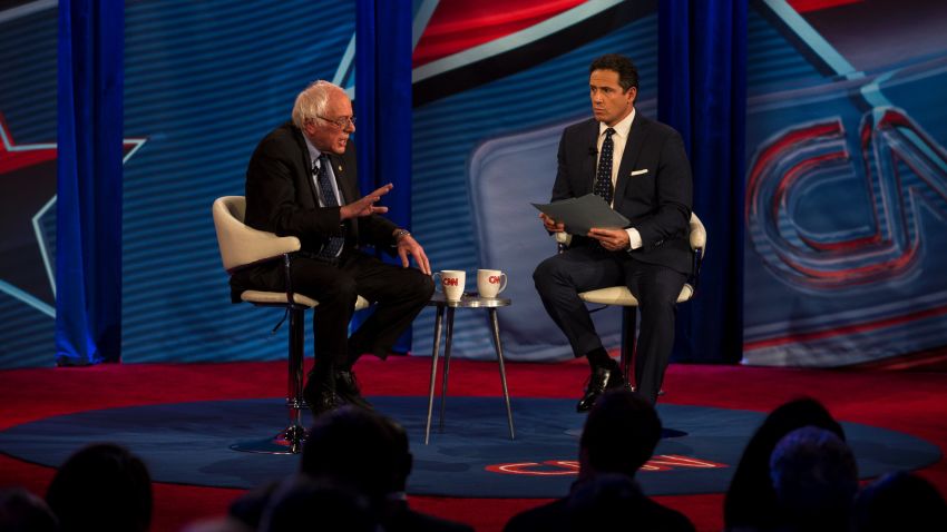 Sen. Bernie Sanders (D-Vt.) speaks with Chris Cuomo during a CNN Townhall event at the George Washington University in Washington, D.C. on January 9, 2017.