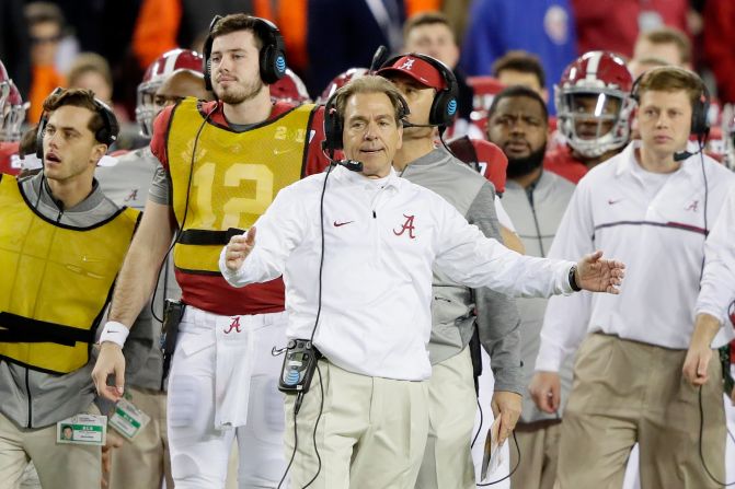 Alabama head coach Nick Saban reacts during the second half. Saban has won four national championships with the Crimson Tide. He also won one as coach of LSU.