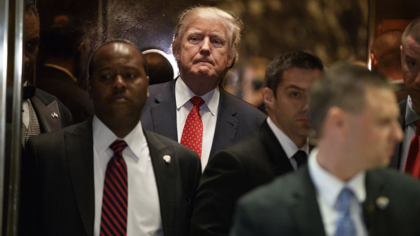 Trump gets on an elevator after speaking with reporters at New York's Trump Tower on January 9.