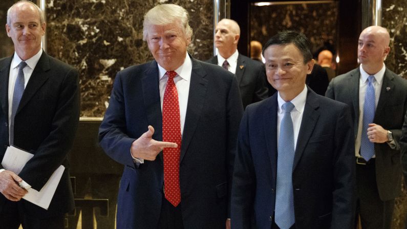 Trump stands with Alibaba Executive Chairman Jack Ma, Asia's richest man, as they walk to speak with reporters at Trump Tower on January 9. Ma met with Trump to <a href="index.php?page=&url=http%3A%2F%2Fmoney.cnn.com%2F2017%2F01%2F09%2Ftechnology%2Ftrump-alibaba-jack-ma%2F" target="_blank">tease plans for creating "one million" jobs</a> in the United States. Trump praised Ma after the meeting as a "great, great entrepreneur and one of the best in the world."