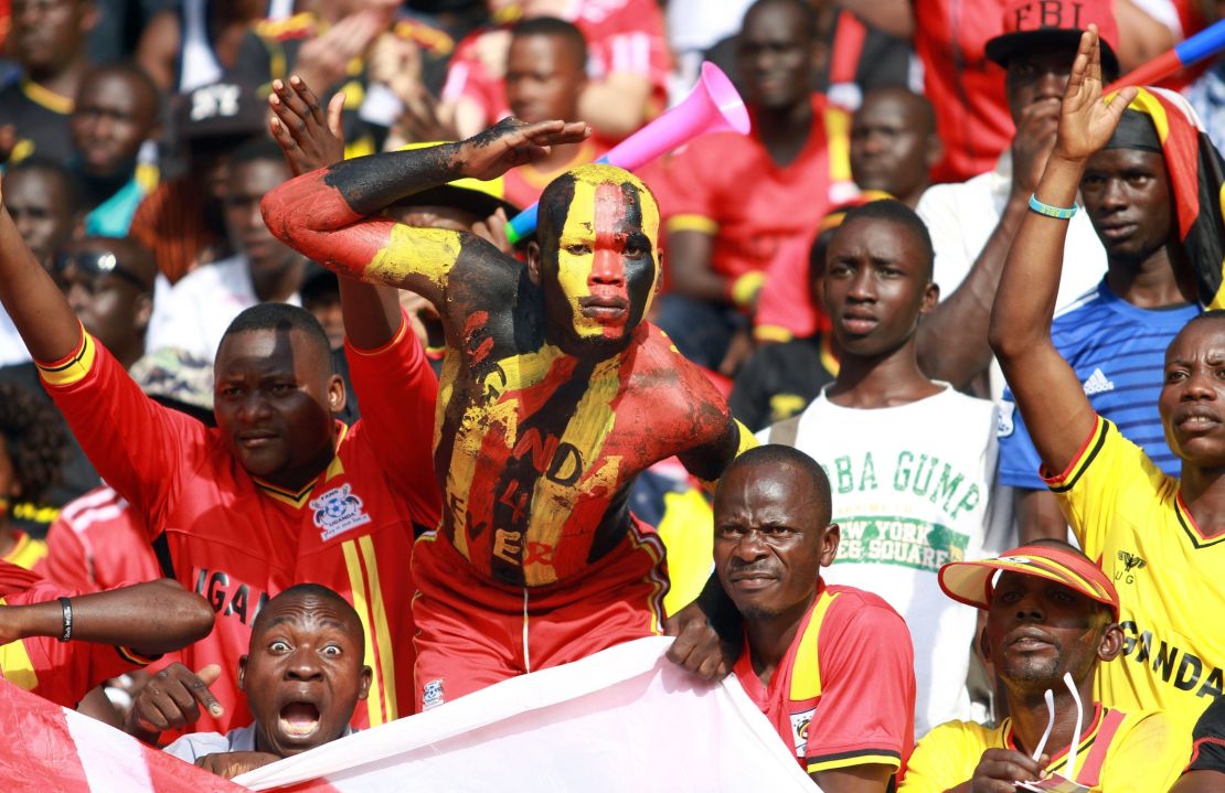 Uganda fans during a 2018 World Cup qualifying football match against the Republic of Congo in Brazzaville.