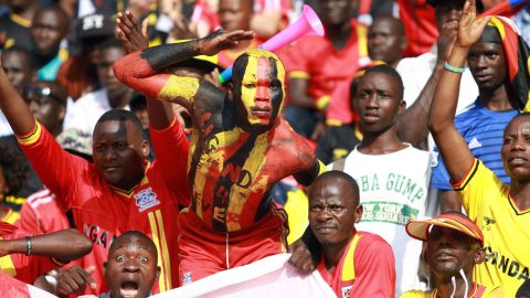 Uganda fans during a 2018 World Cup qualifying football match against the Republic of Congo in Brazzaville.