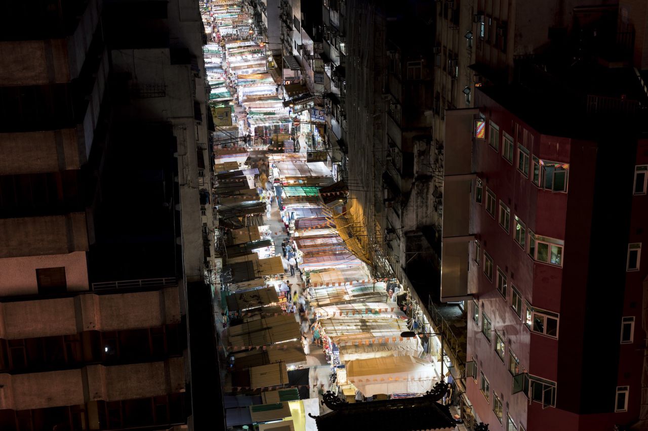 <strong>Temple Street: </strong>You can find any souvenir under the sun at this kilometer-long open-air market, seen here from above. Fortune Teller's Lane, filled with palm and tarot card readers, is nearby. 