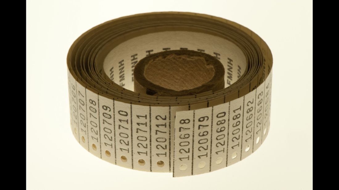 As new specimens are entered into the museum's fish collection, they are tagged with a unique number from this roll.