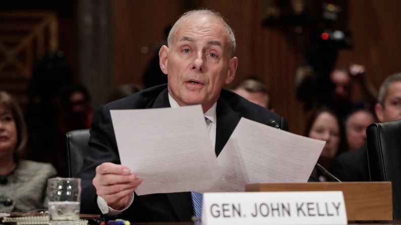 Kelly testifies <a href="index.php?page=&url=http%3A%2F%2Fwww.cnn.com%2F2017%2F01%2F10%2Fpolitics%2Fjohn-kelly-homeland-security-senate-confirmation-hearing%2F" target="_blank">at his hearing.</a> He was previously the head of US Southern Command, which is responsible for all military activities in South America and Central America.
