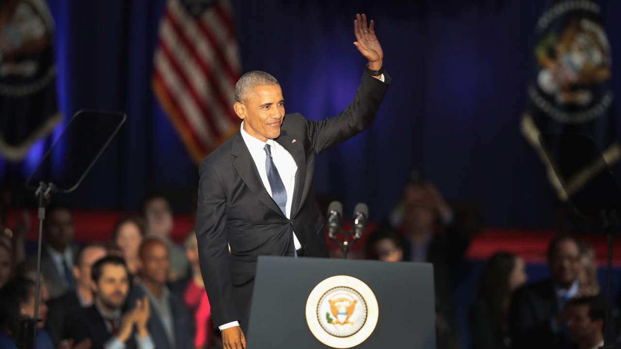 President Barack Obama delivers a farewell speech to the nation on January 10, 2017 in Chicago, Illinois.