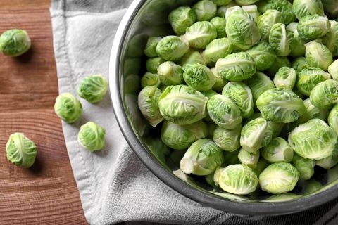 You can find Brussels sprouts year-round, but their peak season is fall to mid-winter, which means they'll cost less in these colder months. They're an especially good source of vitamin C, fiber and antioxidants.