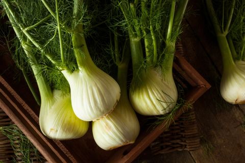 Fennel, which resembles a cross between a white onion and celery, is a good source of vitamin C, potassium, fiber and folate.