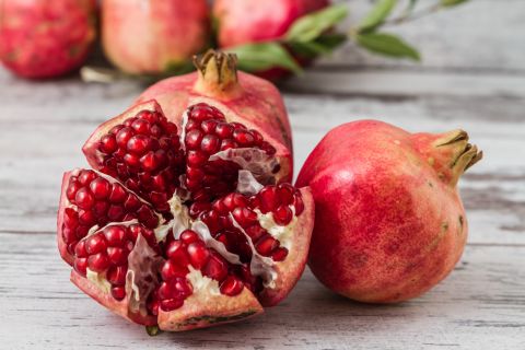 Pomegranate is in season from late fall to early winter and is a great source of antioxidants and phytonutrients like beta-carotene, plus potassium and vitamin C.