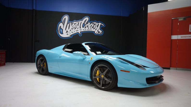 This light blue Ferrari 458 Spider belongs to Kylie Jenner.