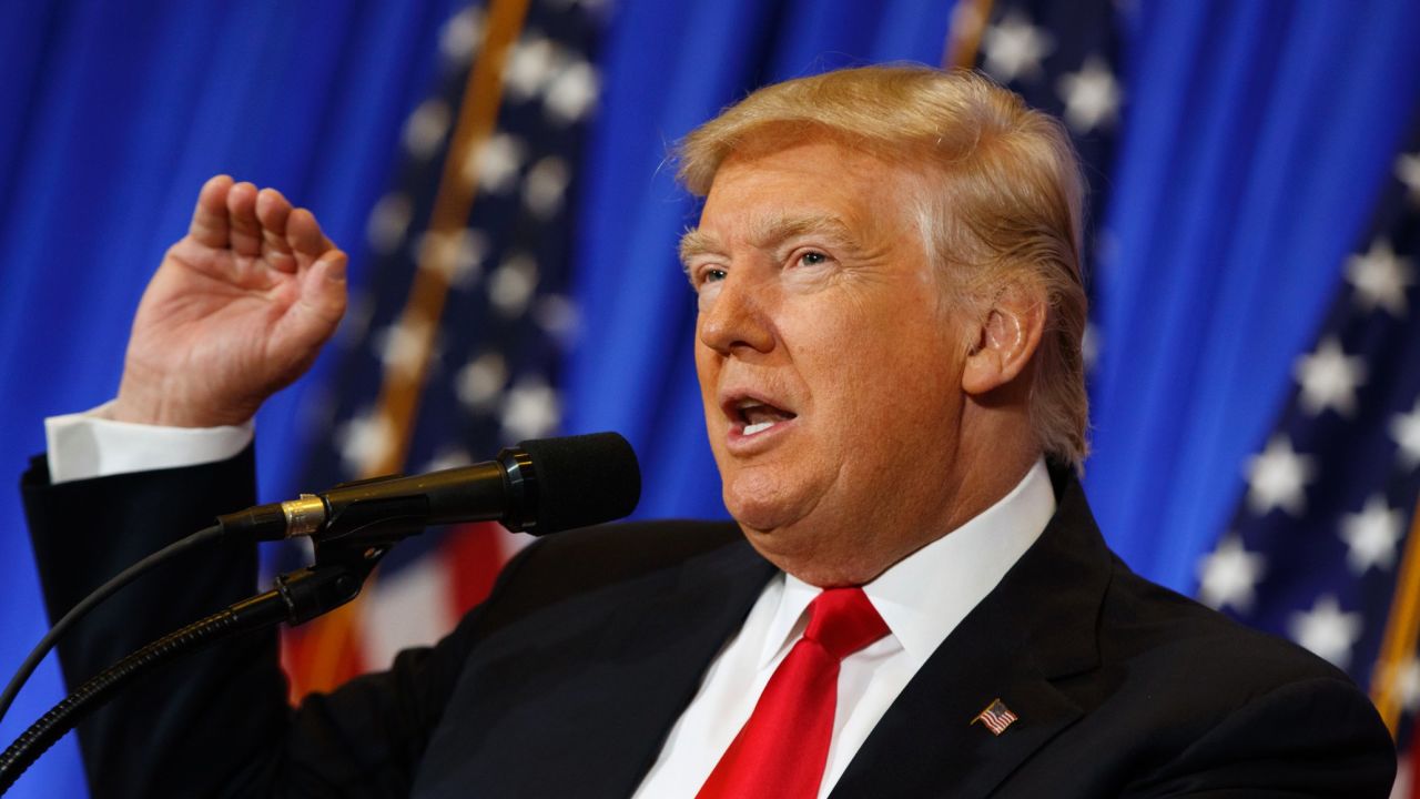 President-elect Donald Trump speaks during a news conference in the lobby of Trump Tower in New York, Wednesday, January 11, 2017.