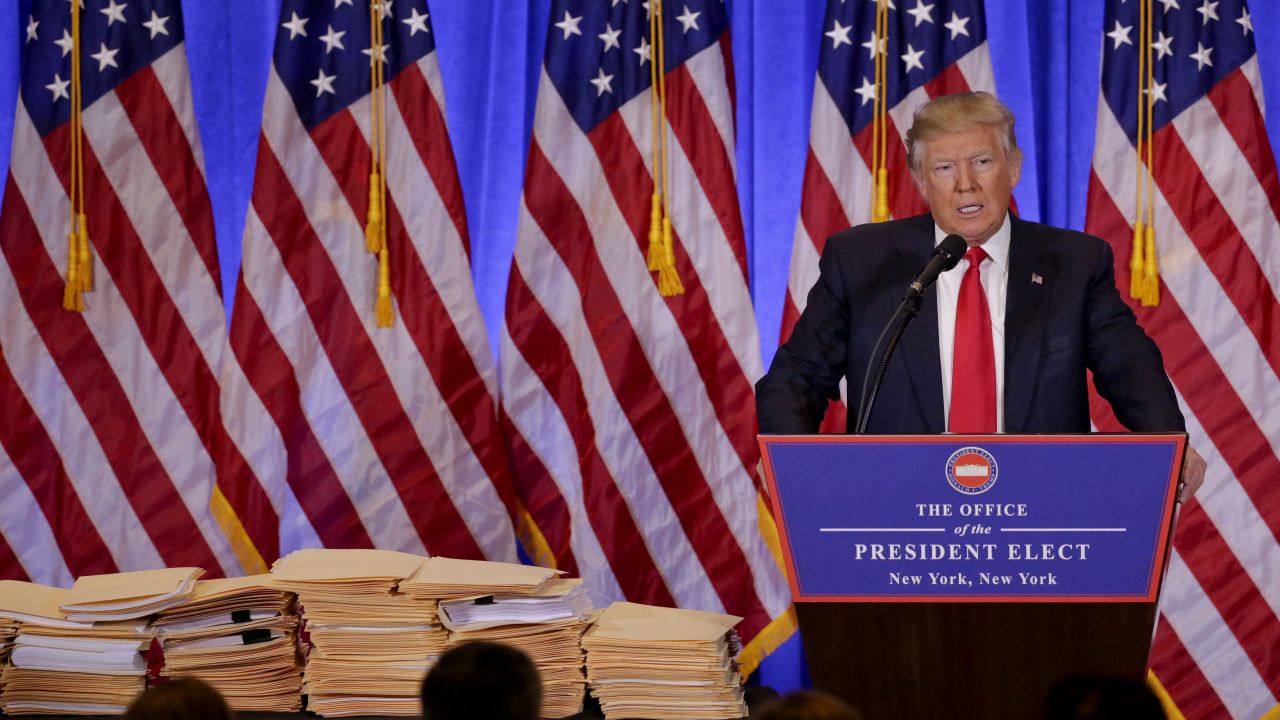 President-elect Donald Trump speaks during a news conference, Wednesday, January 11, 2017, in New York. The news conference was his first as President-elect. (AP Photo/Seth Wenig)
