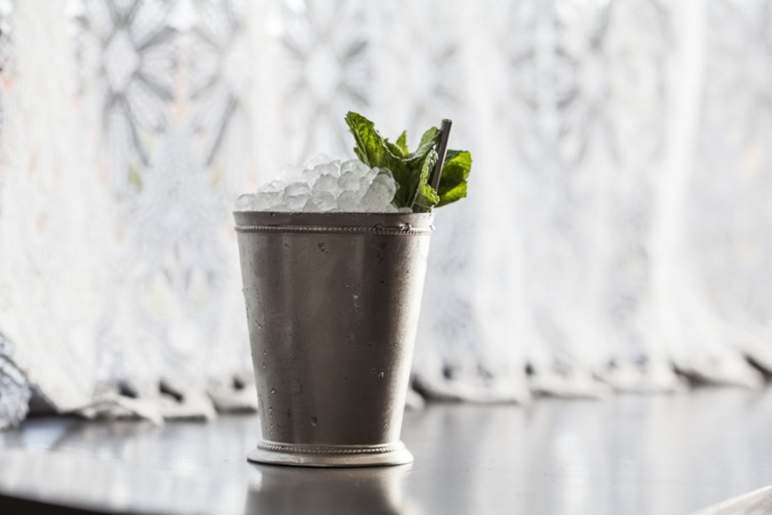Classic mint juleps are served in cold nickel-plated cups. 
