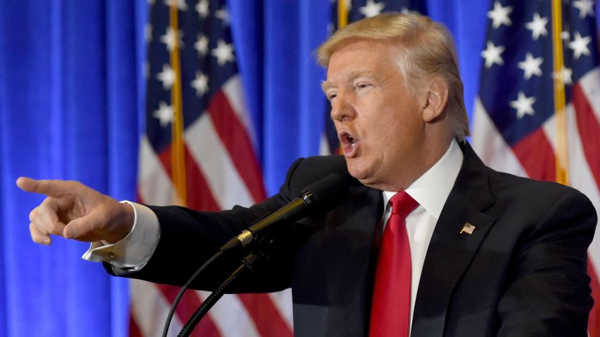 President-elect Donald Trump speaks during a press conference January 11, 2017 at Trump Tower in New York. 