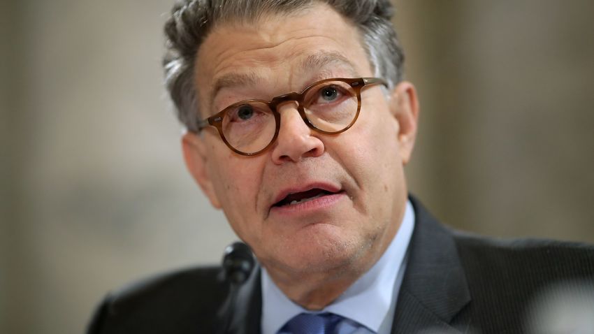 Senate Judiciary Committee member Sen. Al Franken (D-MN) questions Sen. Jeff Sessions (R-AL) during his confirmation hearing to be the next U.S. Attorney General in the Russell Senate Office Building on Capitol Hill January 10, 2017 in Washington, DC.