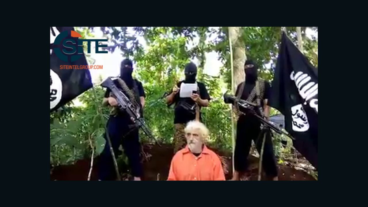 A screenshot of a video released by the SITE Intelligence Group last year showing Kantner in Abu Sayyaf's captivity.