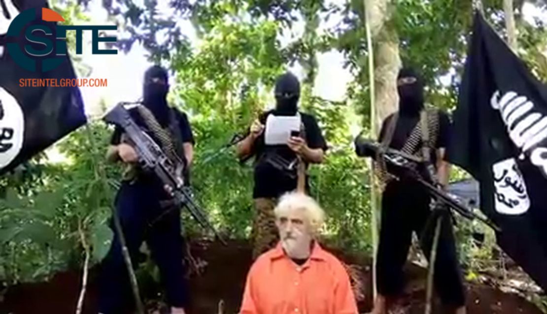 A screenshot of a video released by the SITE Intelligence Group last year showing Kantner in Abu Sayyaf's captivity.