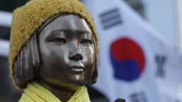 SEOUL, SOUTH KOREA - DECEMBER 28:  A statue of a girl symbolizing the issue of "comfort women" in front of the Japanese Embassy on December 28, 2015 in Seoul, South Korea. South Korean Foreign Minister Yun Byung Se and Japanese Foreign Minister Fumio Kishida met to discuss the issue of Korean 'comfort women' in Japanese military brothels before and during World War II.  (Photo by Chung Sung-Jun/Getty Images)