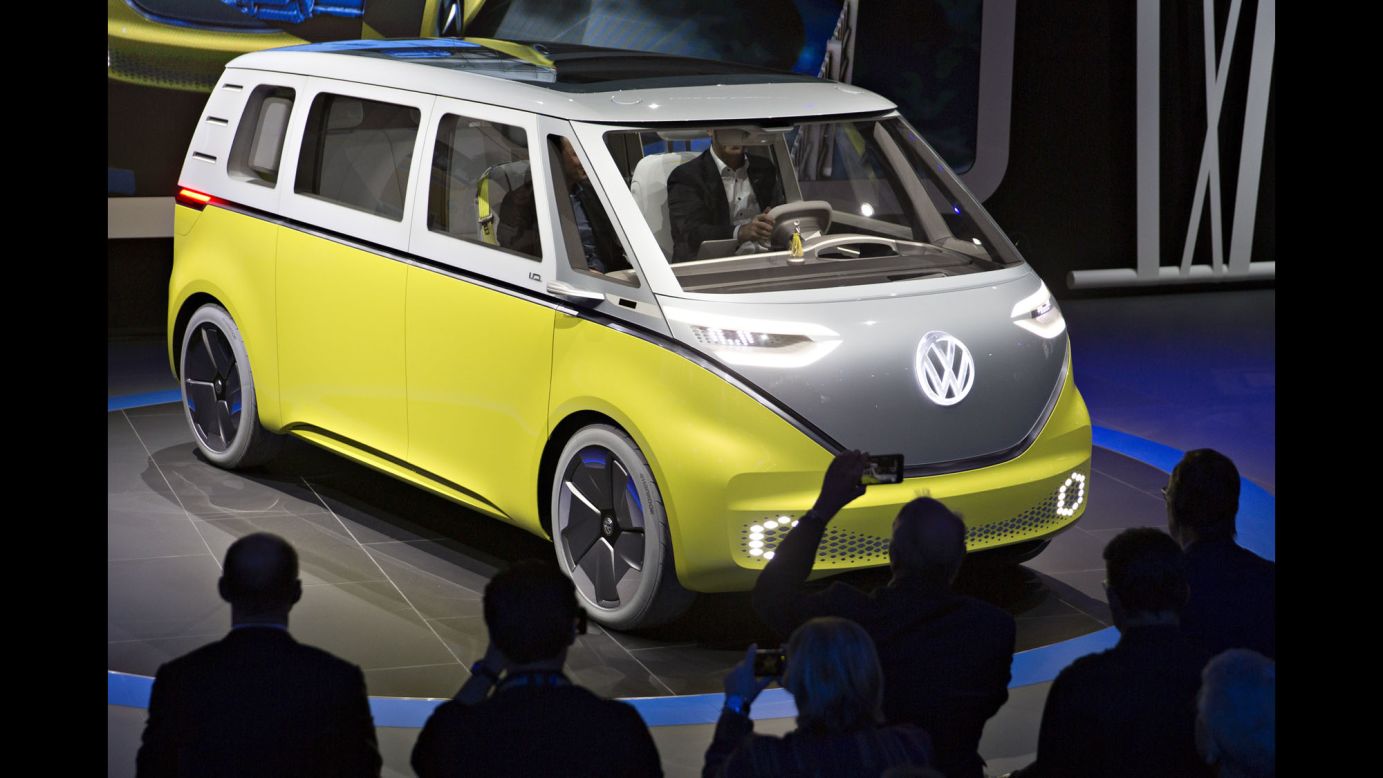 Volkswagen unveils a battery-powered concept of its iconic Microbus during the North American International Auto Show on Monday, January 9.