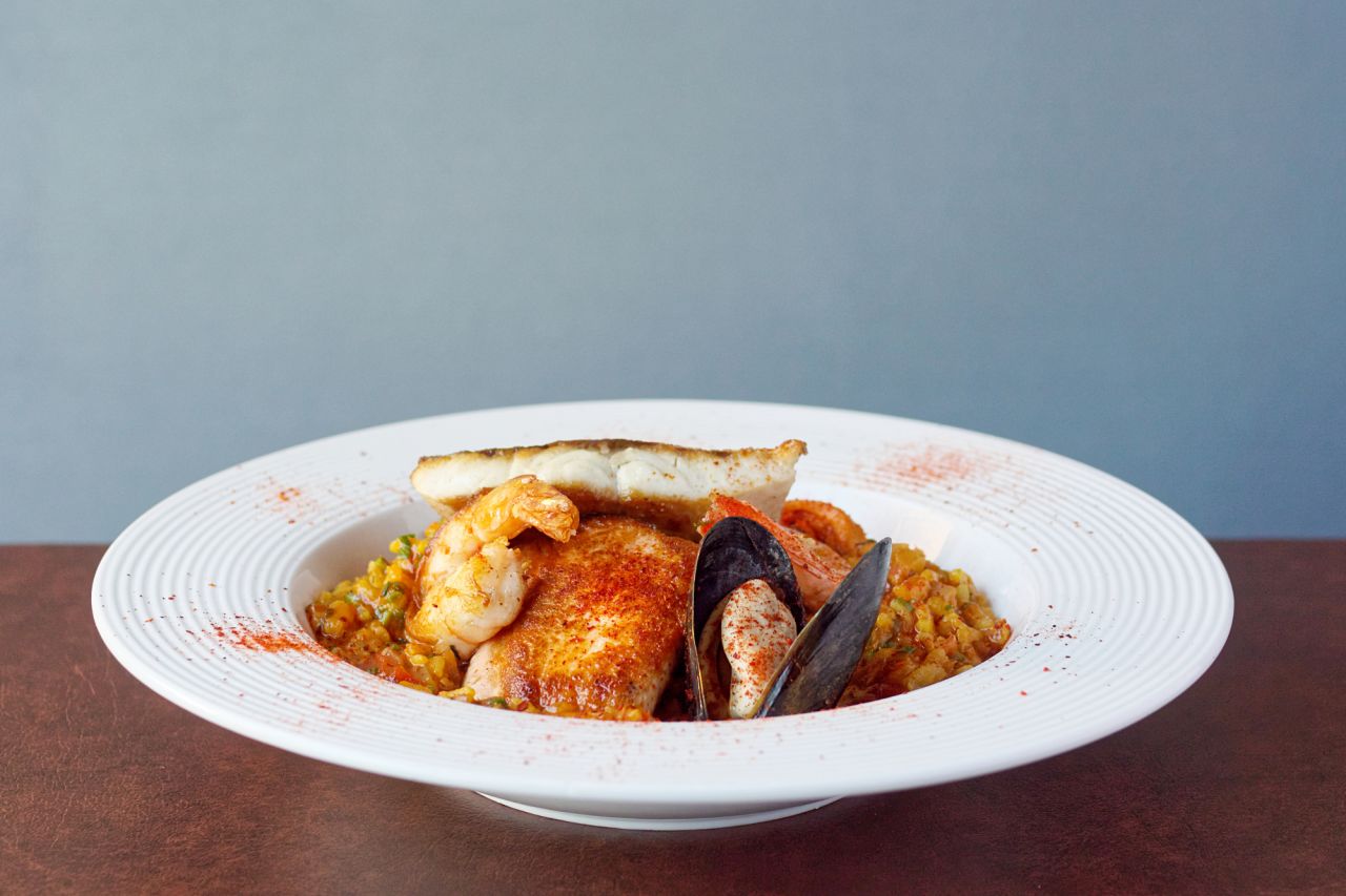 Risotto aux fruits de mer is another menu item at the restaurant overlooking downtown Houston's Discovery Green.
