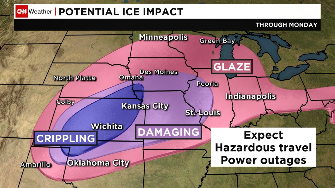 Large stretches of the central US will be impacted by the winter storm.