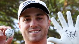 HONOLULU, HI - JANUARY 12:  Justin Thomas of the United States celebrates after scoring a 59 during the first round of the Sony Open In Hawaii at Waialae Country Club on January 12, 2017 in Honolulu, Hawaii.  (Photo by Sam Greenwood/Getty Images)