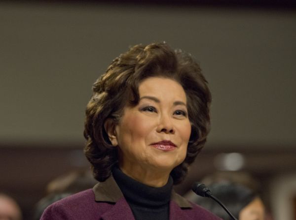 Chao testifies at <a href="index.php?page=&url=http%3A%2F%2Fwww.cnn.com%2F2017%2F01%2F11%2Fpolitics%2Felaine-chao-transportation-secretary-hearing%2Findex.html" target="_blank">her confirmation hearing</a> in January. Chao, who was approved by a 93-6 vote, was deputy secretary of transportation under George H.W. Bush and labor secretary under George W. Bush.