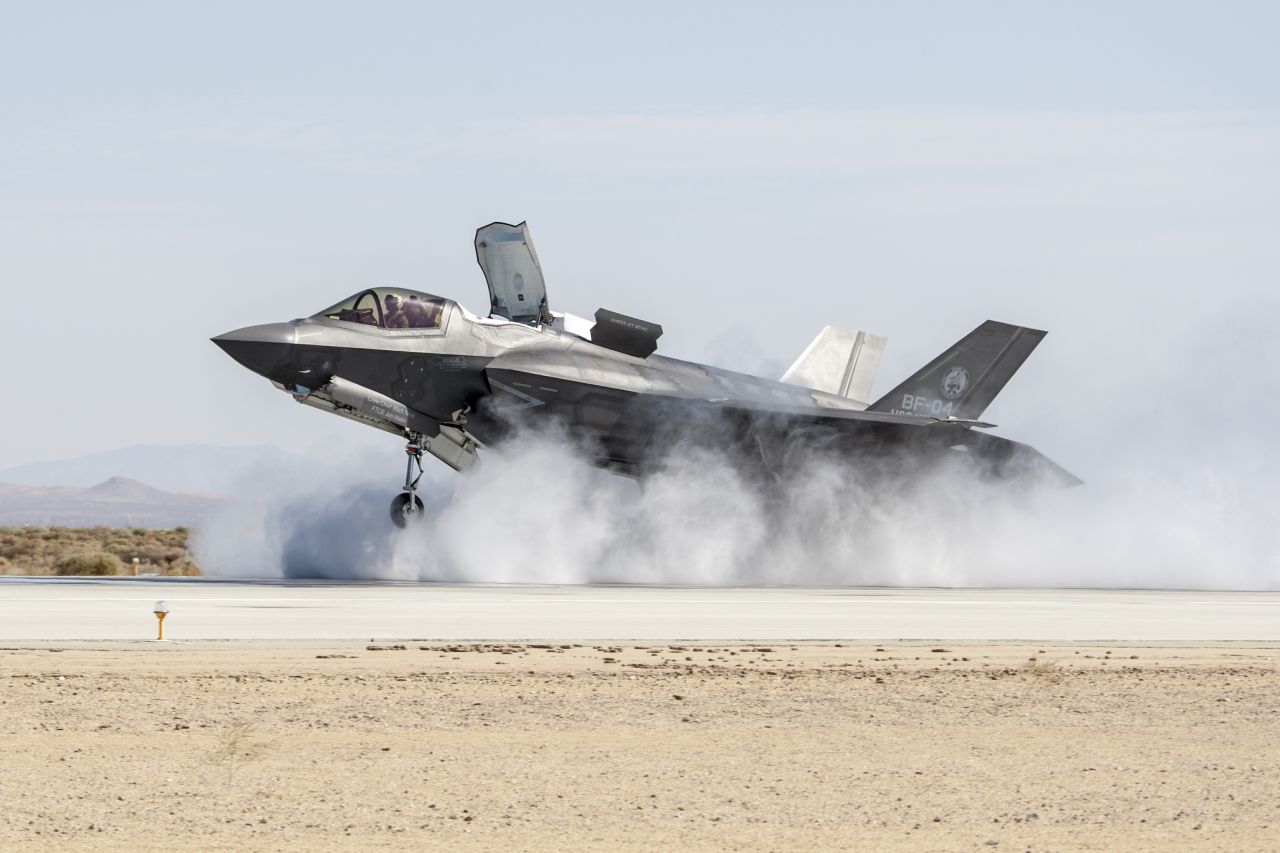 <strong>An F-35B Joint Strike Fighter tests its vertical landing capability in 2015. The fifth-generation jets have been deployed to Marine Corps Air Station Iwakuni in Japan as the US moves some of its most modern equipment to Northeast Asia.</strong>