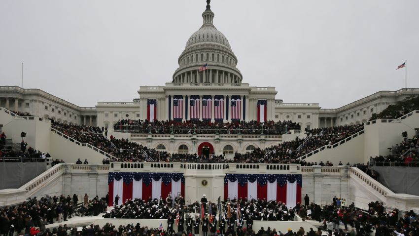WASHINGTON, DC - JANUARY 21: U.S. President Barack Obama waves to spectators after his speech at the ceremonial swearing-in at the U.S. Capitol during the 57th Presidential Inauguration on the West Front of the U.S. Capitol January 21, 2013 in Washington, DC.   Barack Obama was sworn in for a second term as President of the United States.  (Photo by Scott Andrews-Pool/Getty Images)