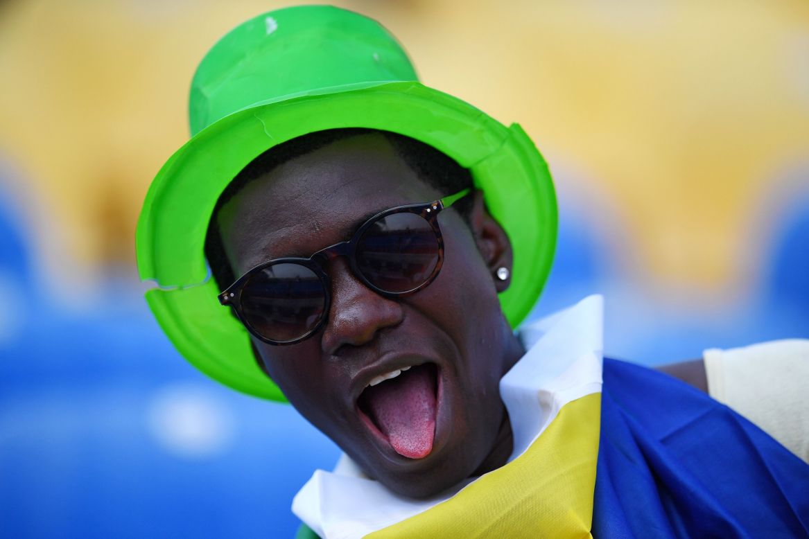 A Gabon supporter sticks his tongue out before the African Cup of Nations kicked off.