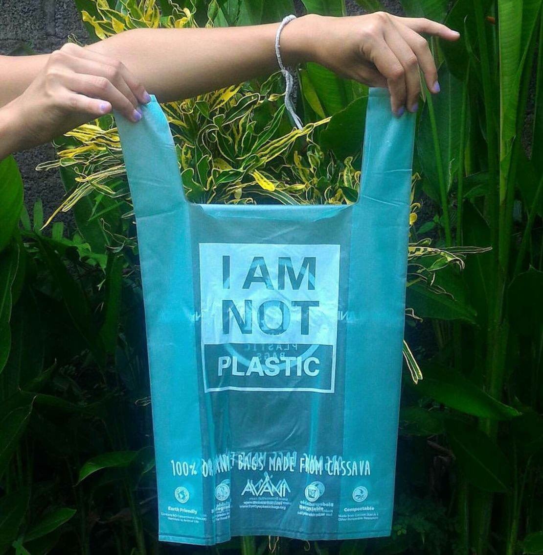 Cassava plastic bag from Avani Eco. 