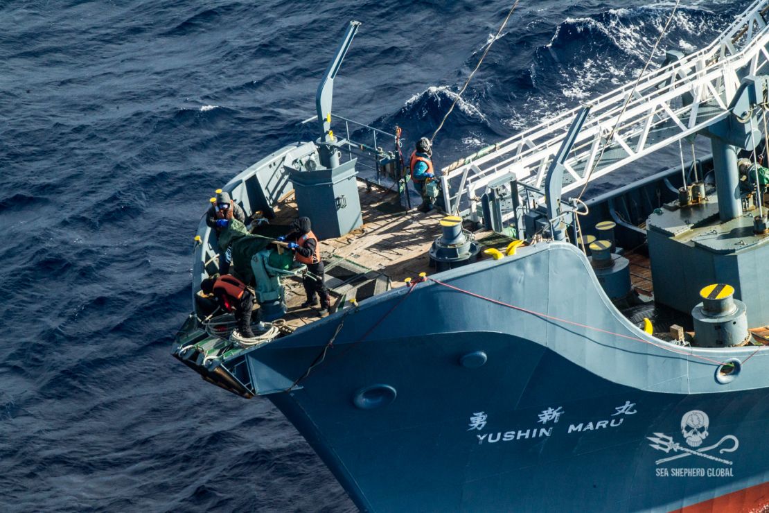 The Japanese vessel Yushin Maru. Sea Shepherd says it caught a Japanese ship with a dead whale on board in violation of international law.