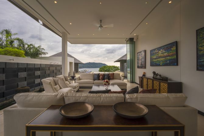 <strong>Lom Talay: </strong>The floor to ceiling windows provide stunning views of the Andaman Sea. All four bedrooms have ensuite bathrooms with double soaking bathtubs.