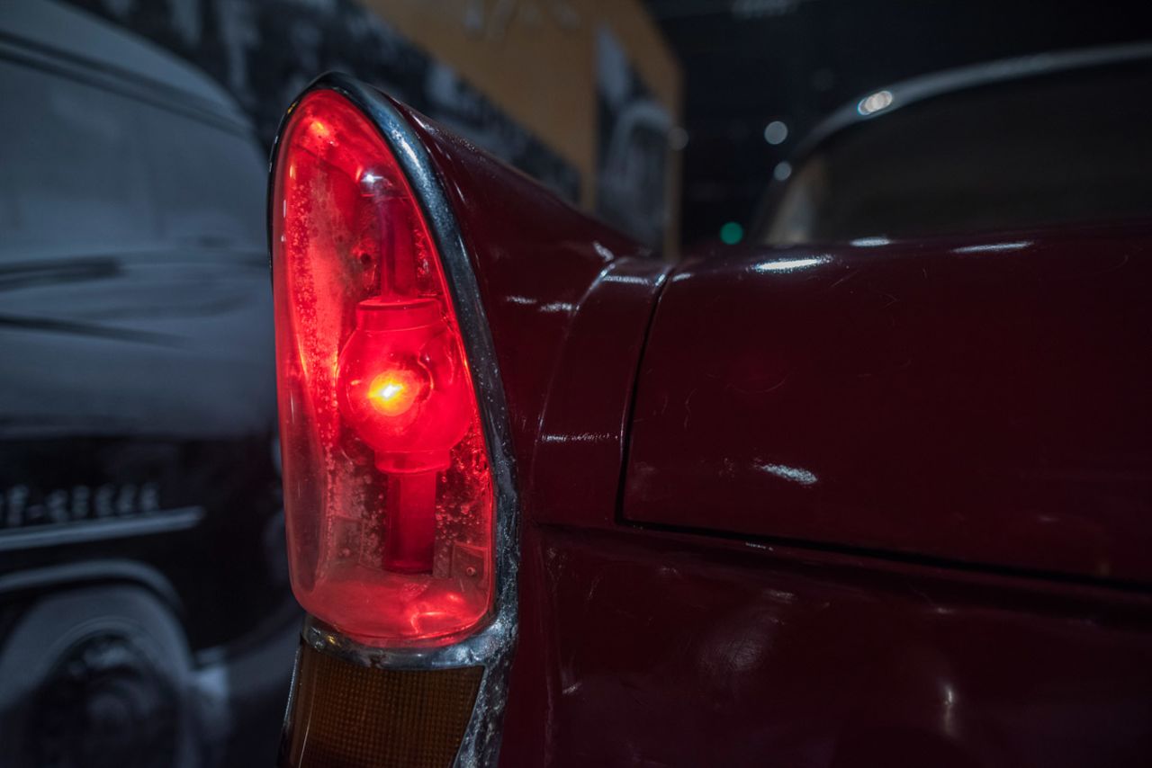 Rear light of a car made by First Automobile Works in 1958. The light is the shape of a traditional Chinese palace lamp, the kind still seen in places like Tiananmen.