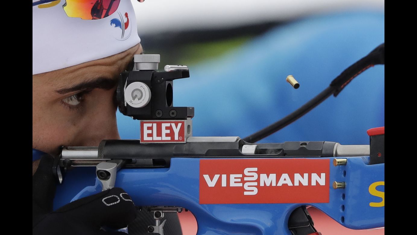 France's Martin Fourcade shoots during the men's 4x7.5 km relay competition at the Biathlon World Cup in Germany on Wednesday, January 11.