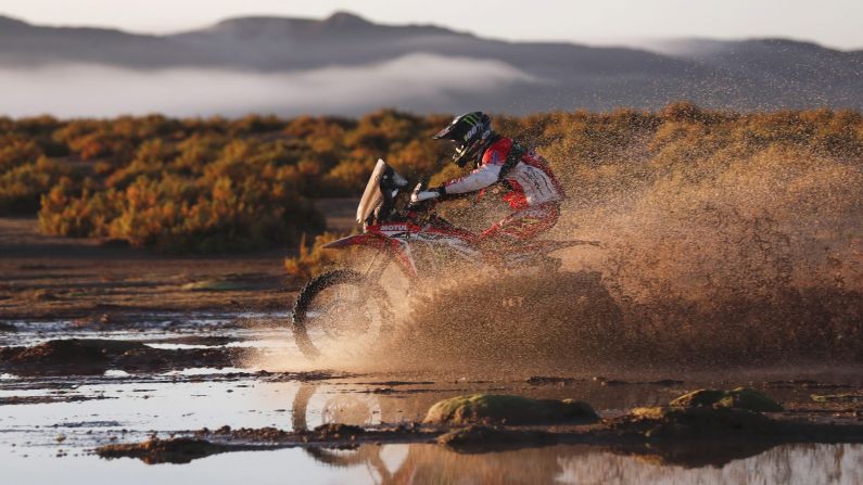 Team Honda rider Michael Metge is seen in action during the eighth stage of the 2017 Dakar Rally between Uyuni, Bolivia, and Salta, Argentina, on January 10. 