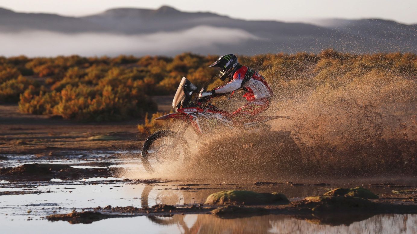 Team Honda rider Michael Metge is seen in action during the eighth stage of the 2017 Dakar Rally between Uyuni, Bolivia, and Salta, Argentina, on January 10. 