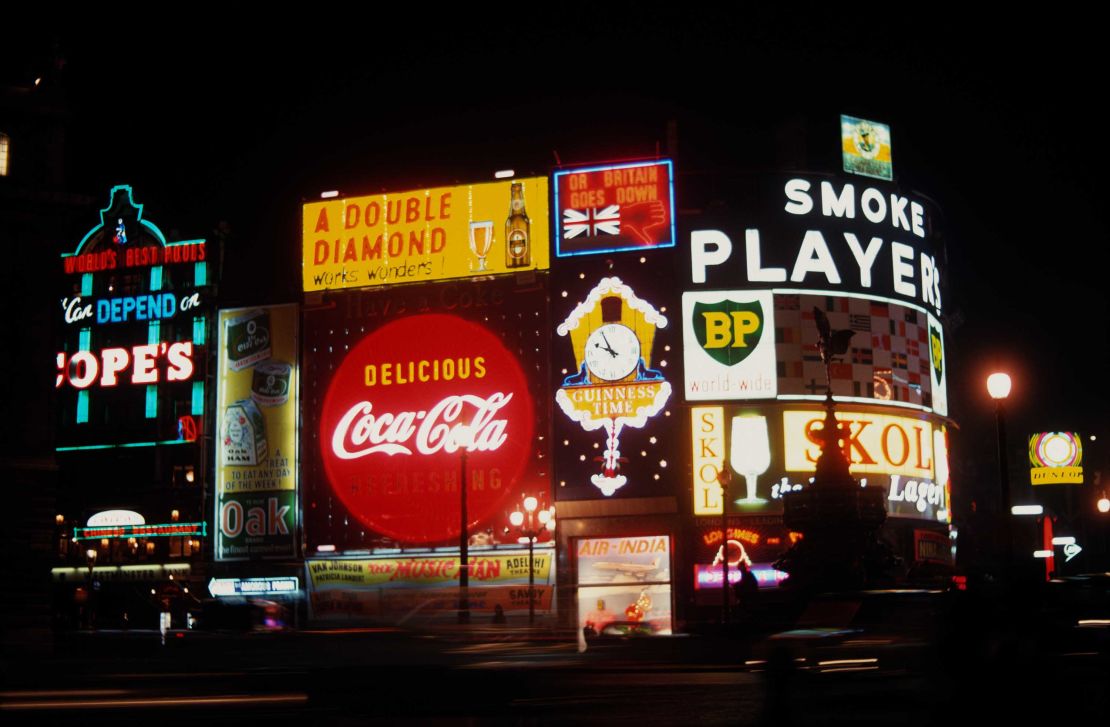 Piccadilly Circus at night in 1961. 