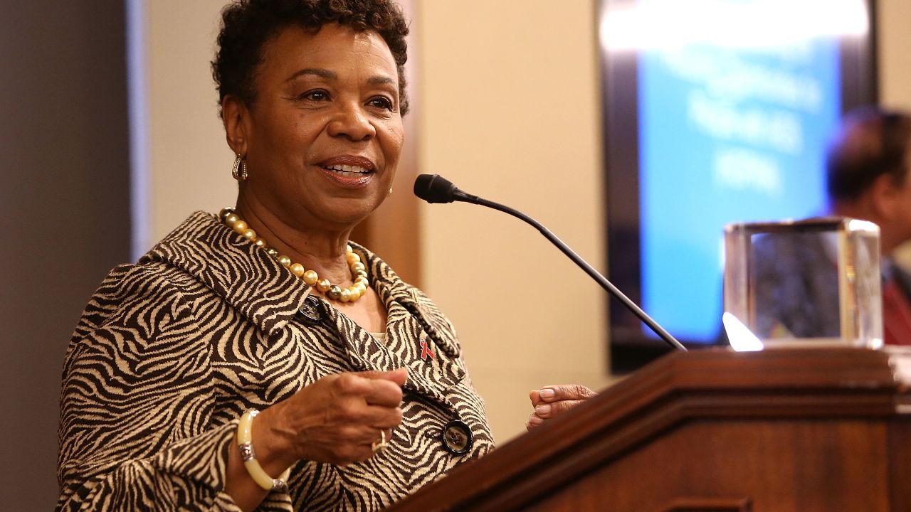 Rep. Barbara Lee (D-CA) accepts the Elizabeth Taylor Legislative Leadership Award at the AIDSWatch 2016 Positive Leadership Award Reception at the Rayburn House Office Building on February 29, 2016 in Washington, DC. 