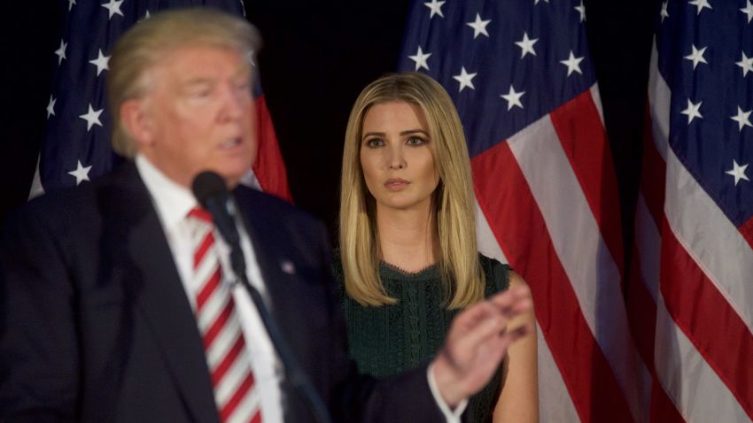 ASTON, PA - SEPTEMBER 13: Ivanka Trump looks on as her her father, Republican presidential hopeful Donald J. Trump, speaks during a campaign event at the Aston Township Community Center on September 13, 2016 in Aston, Pennsylvania. Recent national polls show the presidential race is tightening with two months until the election. (Photo by Mark Makela/Getty Images)