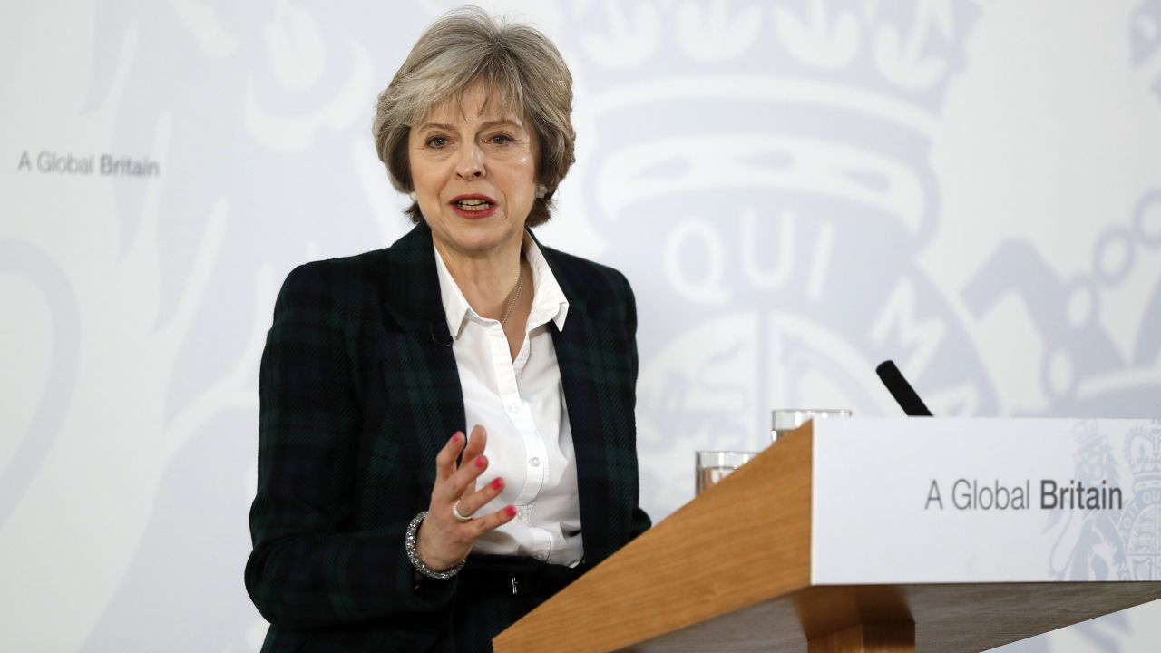 British Prime Minister Theresa May details plans for Brexit on Tuesday at Lancaster House in London.