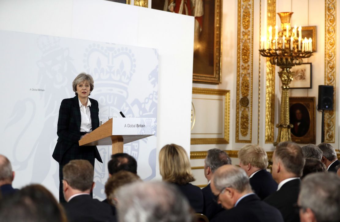 Britain's Prime Minister Theresa May delivers a speech on leaving the European Union at Lancaster House in London.