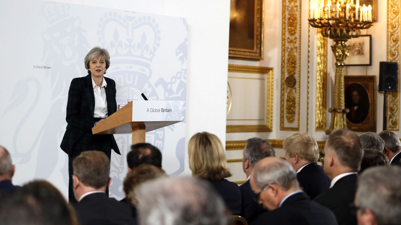 Britain's Prime Minister Theresa May delivers a speech on leaving the European Union at Lancaster House in London.