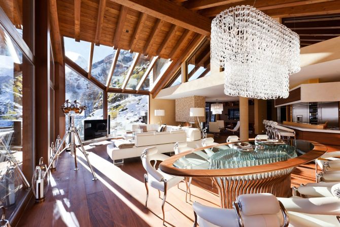 <strong>Chalet Zermatt Peak, Zermatt (Switzerland):</strong> If  jaws haven't already dropped at the floor-to-ceiling views of the Matterhorn from the Zermatt Peak's living area, they will at the walnut floors, marble and stone-clad walls and sumptuous furnishings of the interior. 