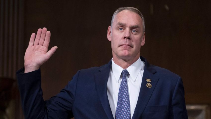 US Congressman Ryan Zinke, R-Montana, is sworn in before testifying before Senate Committee on Energy and Natural Resources on Capitol Hill in Washington, DC, January 17, 2017, on his nomination to be Secretary of the Interior in the Trump administration. / AFP / JIM WATSON (Photo credit should read JIM WATSON/AFP/Getty Images)