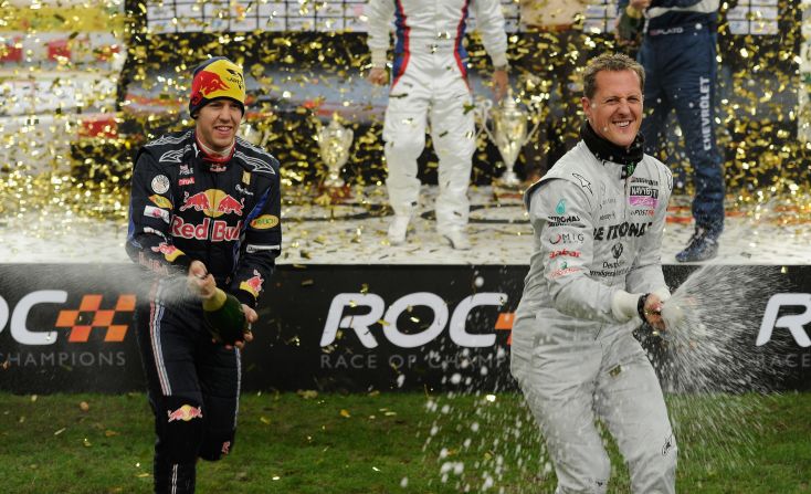 Seven-time F1 champion Michael Schumacher -- who remains in recovery from a <a href="index.php?page=&url=http%3A%2F%2Fedition.cnn.com%2F2016%2F12%2F28%2Fmotorsport%2Fmichael-schumacher-formula-one-legacy-lives-on%2F" target="_blank">serious ski accident</a>  in 2013 -- was a regular at the ROC and celebrates winning the team title with fellow German Vettel in 2010.