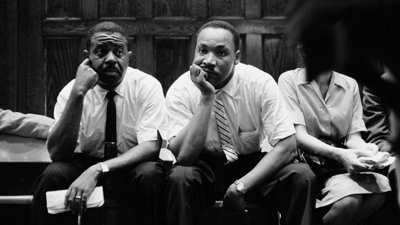 Two leaders of the civil rights movement -- the Rev. Ralph Abernathy, left, and the Rev. Martin Luther King Jr. -- wait for news about Freedom Riders. There were at least 60 Freedom Rides from May until December of 1961.