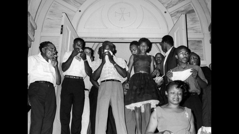 Freedom Riders endure tear gas that was thrown into Abernathy's church in Montgomery on May 21, 1961.