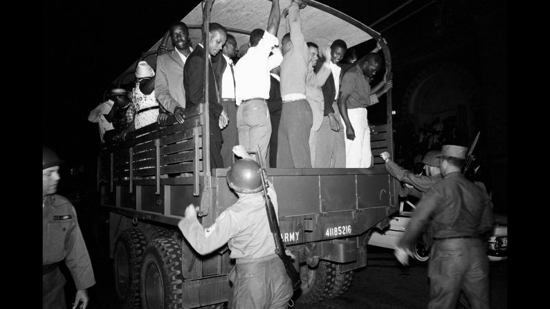 The National Guard takes people to safety after Abernathy's church was hit with tear gas bombs.